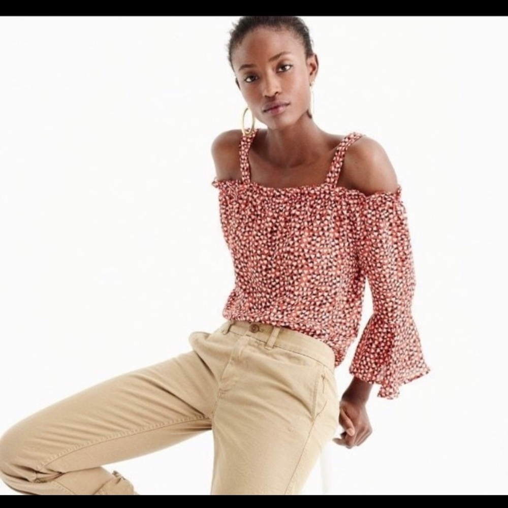 Jcrew cold shoulder heart print top